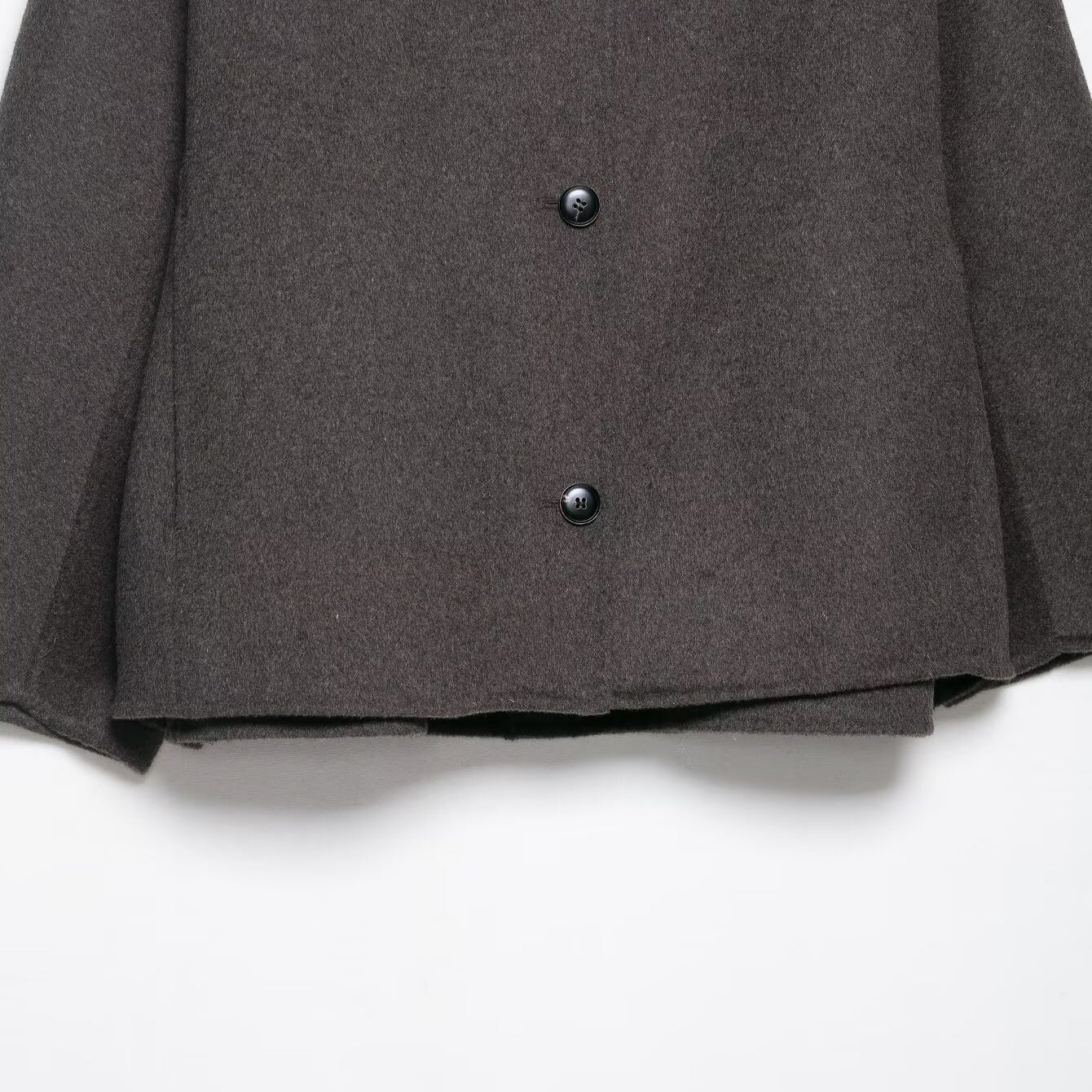 Langry fashion charcoal gray textured blazer with black buttons and wide lapels in fur effect neckline coat style