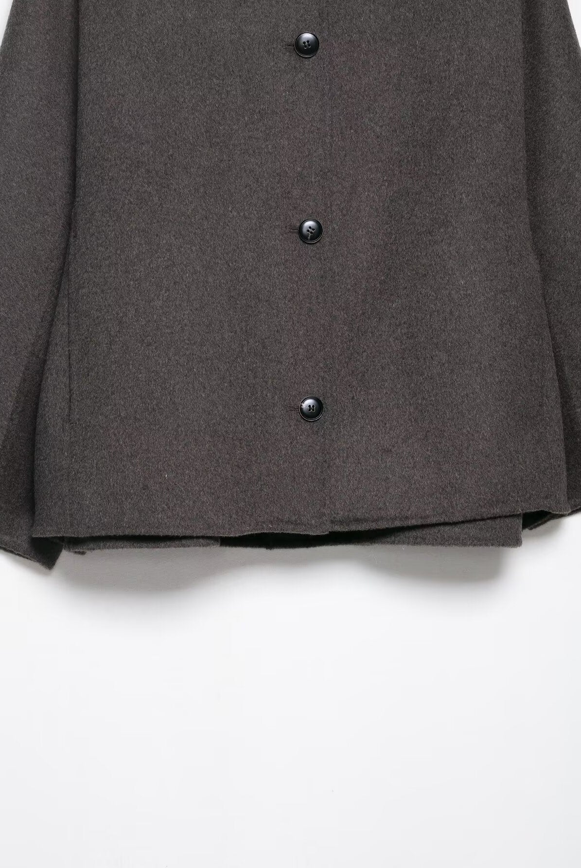 Langry fashion charcoal gray textured blazer with black buttons and wide lapels in fur effect neckline coat style