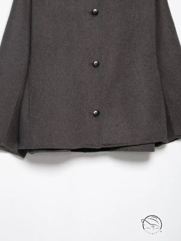 Charcoal gray textured blazer with fur effect neckline and black buttons
