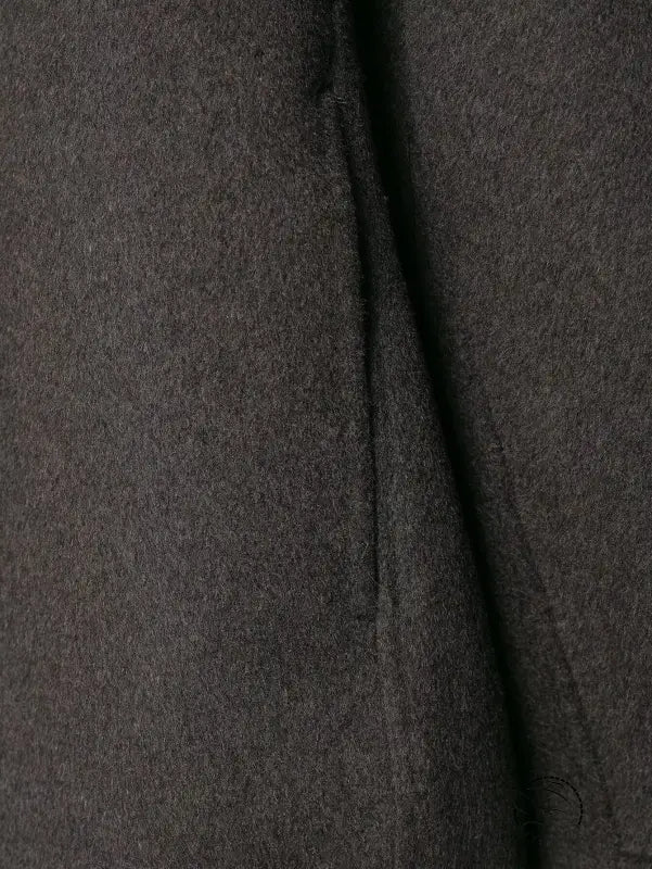 Charcoal gray wool fur effect neckline coat with subtle texture and single button