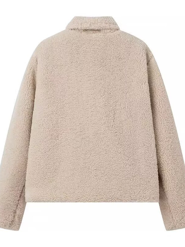 Elegant Langry polo collar furry coat in beige fluffy fashion ملابس