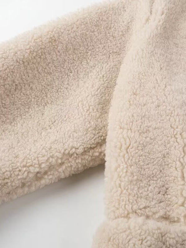 Langry fashion cream-colored sherpa blanket in elegant polo collar furry coat