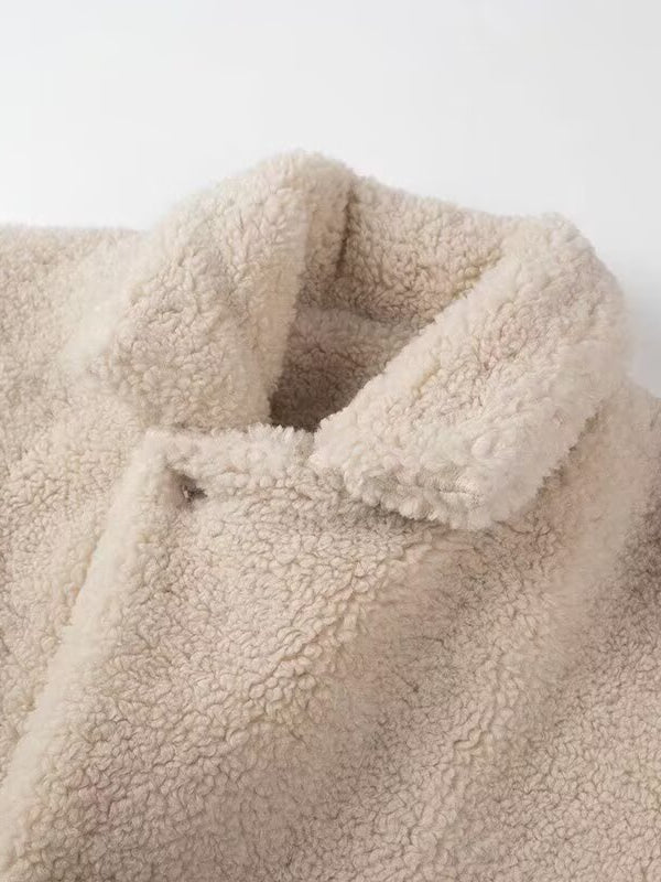 Elegant Langry polo collar furry sherpa coat in cream fashion ملابس