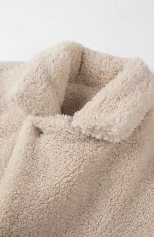Elegant Langry polo collar furry sherpa coat in cream fashion ملابس