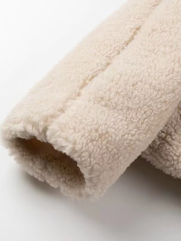 Langry fashion beige sherpa blanket in elegant polo collar furry coat