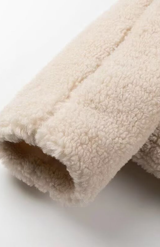 Langry fashion beige sherpa blanket in elegant polo collar furry coat