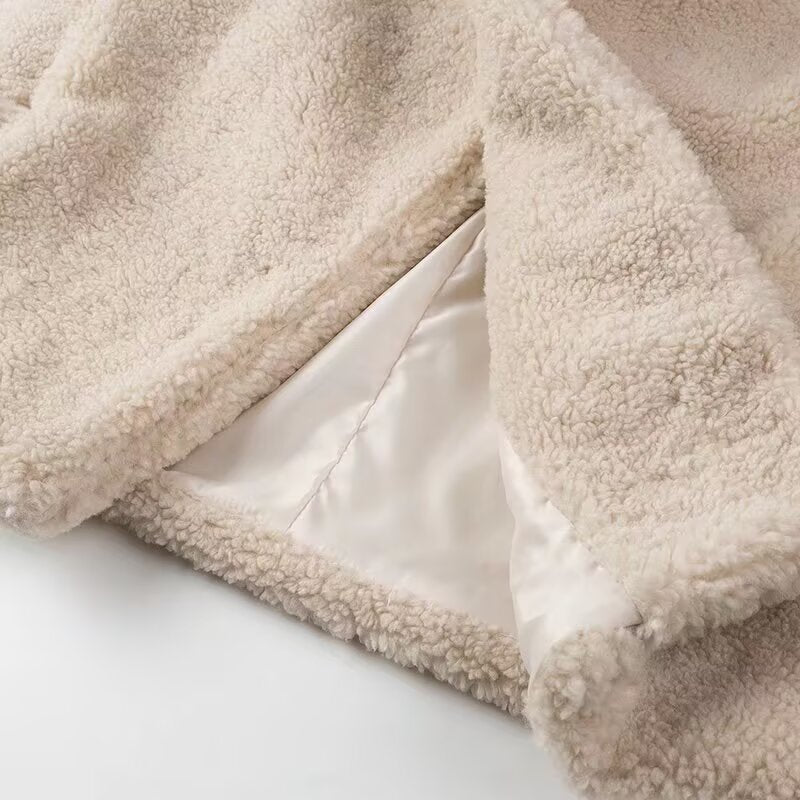 Langry fashion beige sherpa blanket with satin lining in furry polo collar coat