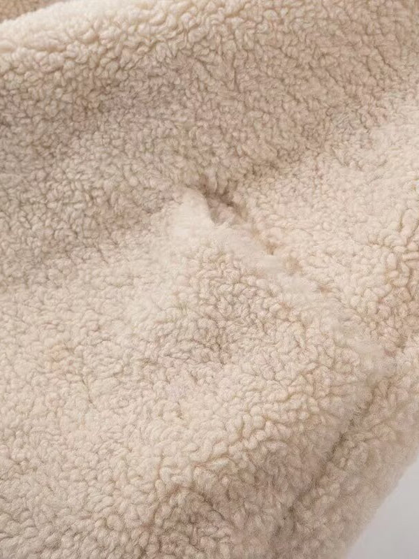 Elegant Polo Collar Langry Furry Coat with Cream Sherpa Blanket Texture