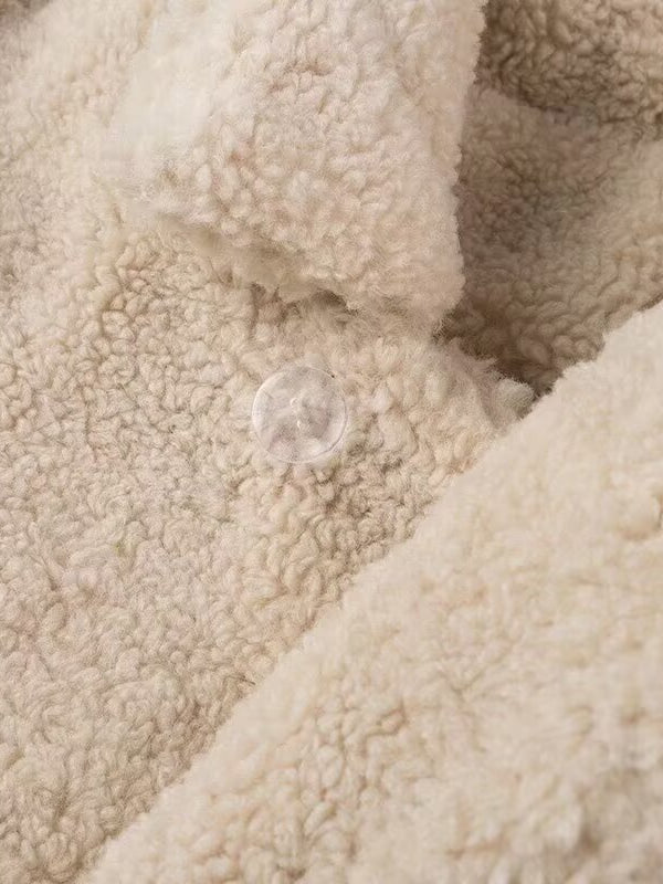 Elegant langry polo collar sherpa fleece coat in cream