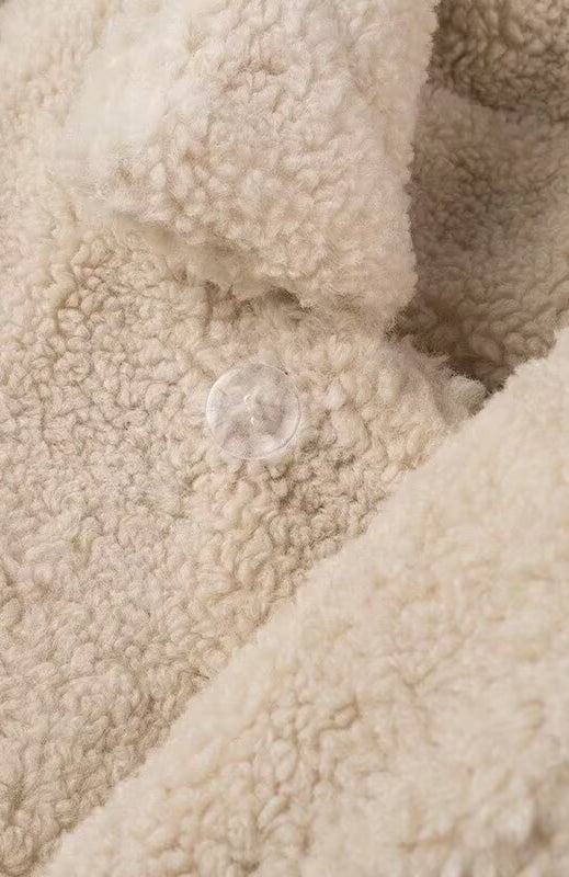 Elegant langry polo collar sherpa fleece coat in cream