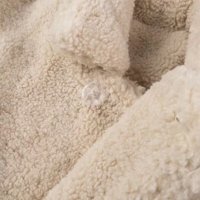 Elegant langry polo collar sherpa fleece coat in cream