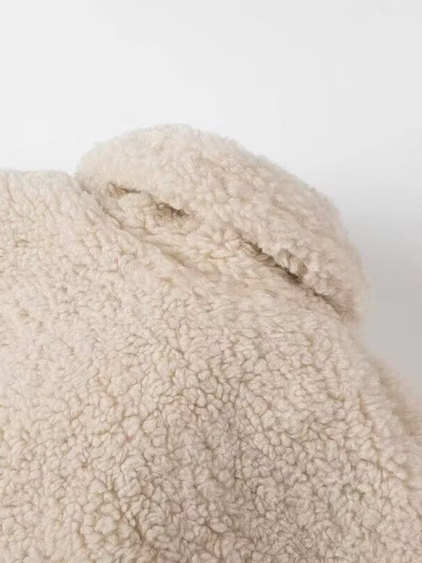 Langry fashion cream-colored teddy bear pillow in elegant polo collar furry coat