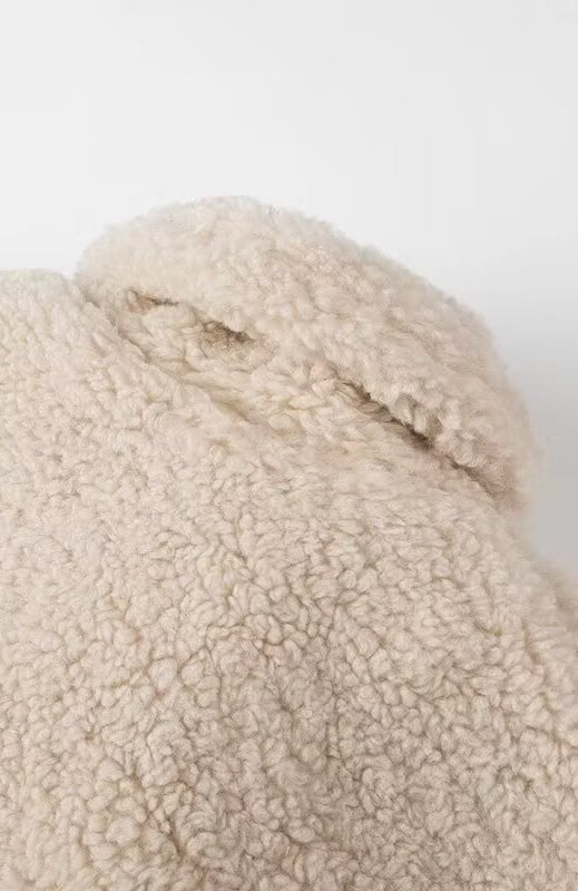 Langry fashion cream-colored teddy bear pillow in elegant polo collar furry coat