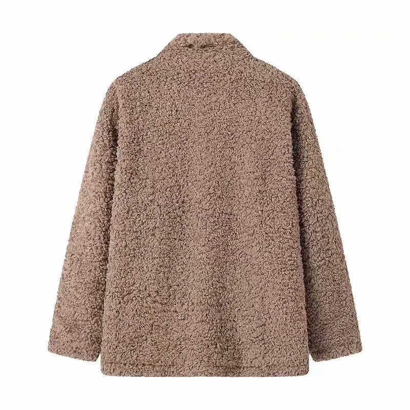 Langry casual big fur terry coat: brown teddy bear fashion ملابس