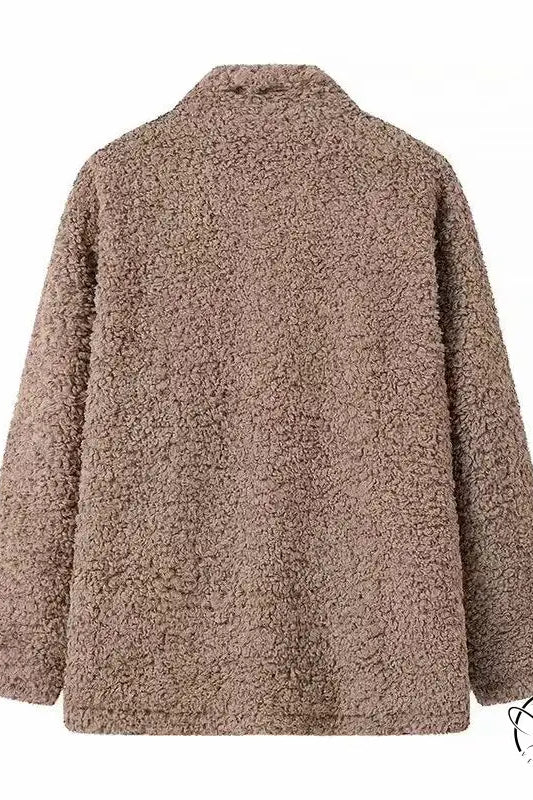 Casual big fur terry coat with brown fuzzy fabric and button closure