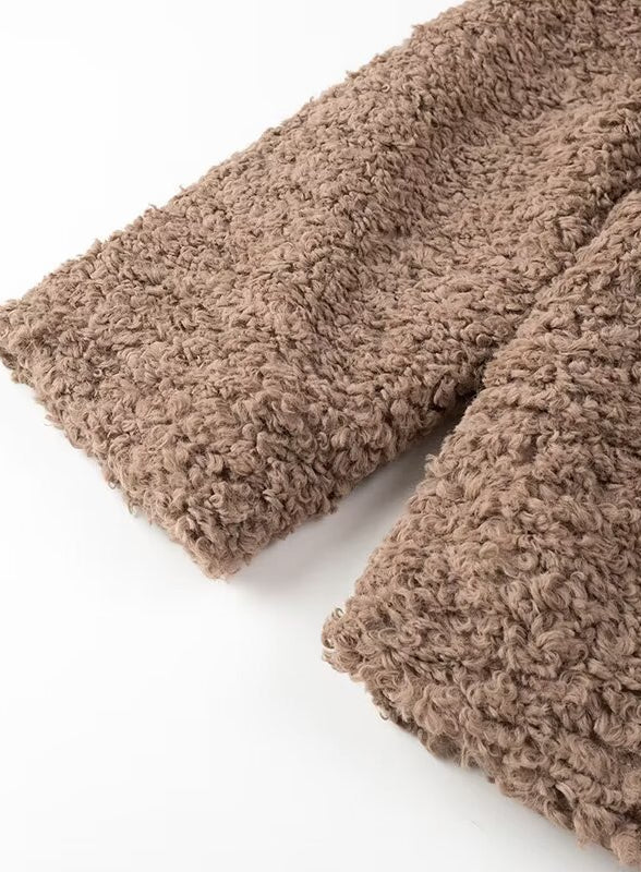 Casual Big Fur Terry Coat in light brown soft plush langry fashion