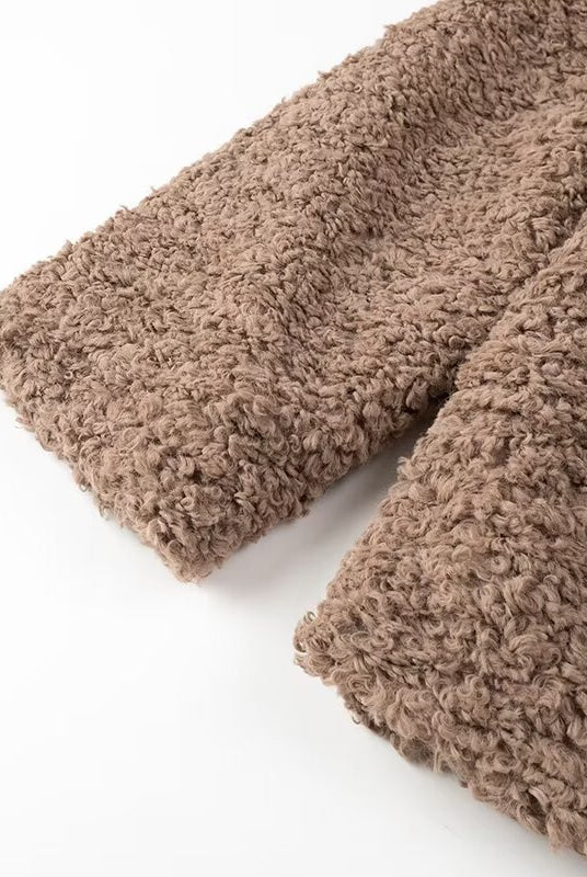 Casual Big Fur Terry Coat in light brown soft plush langry fashion