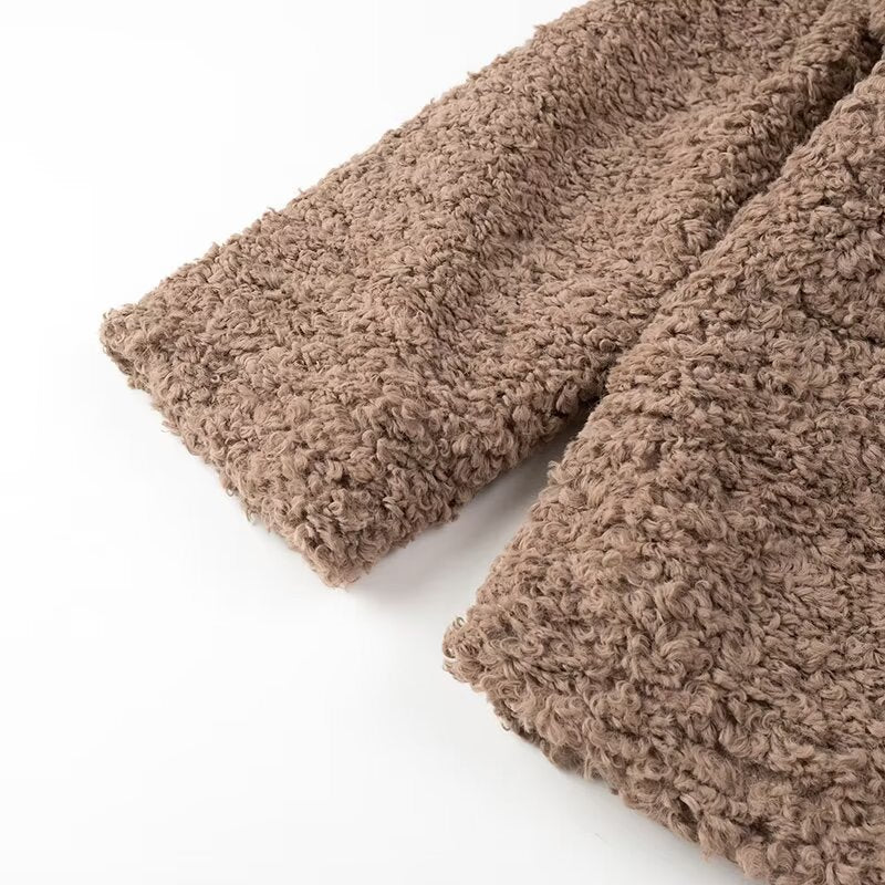 Casual Big Fur Terry Coat in light brown soft plush langry fashion