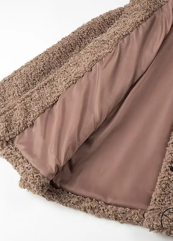 Casual big fur terry coat with brown teddy bear lining and buttons