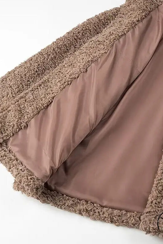 Casual big fur terry coat with brown teddy bear lining and buttons