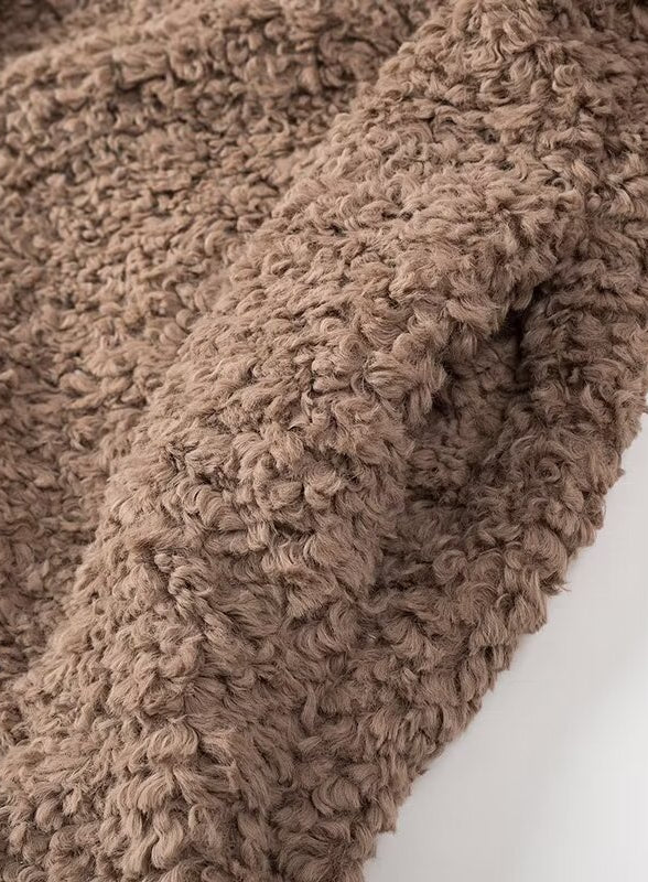 Beige fluffy Casual Big Fur Terry Coat with textured soft fabric