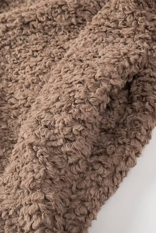 Beige fluffy Casual Big Fur Terry Coat with textured soft fabric