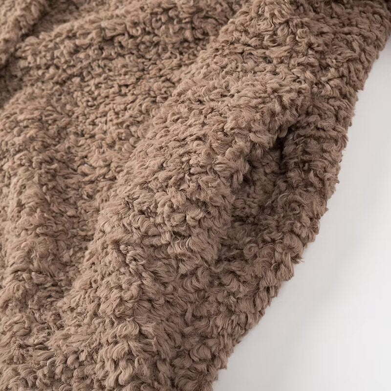 Beige fluffy Casual Big Fur Terry Coat with textured soft fabric