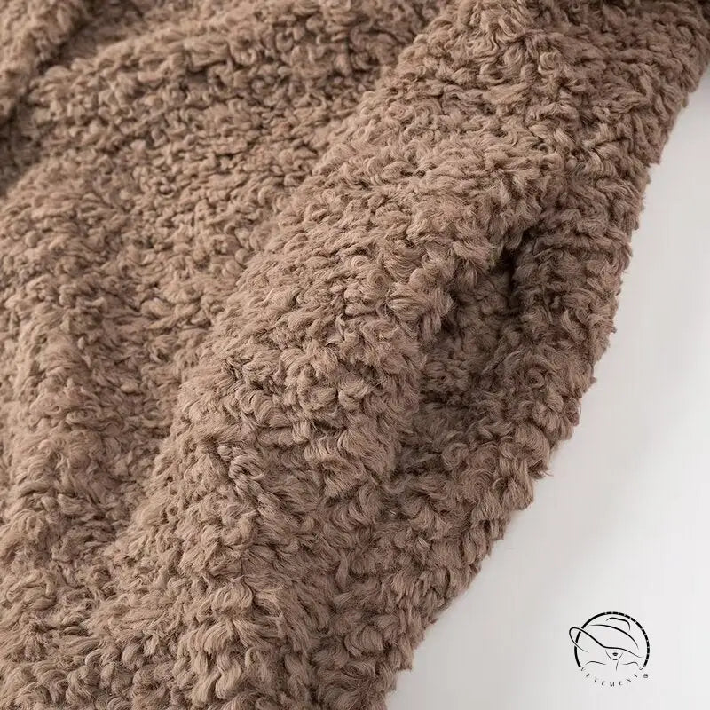 Casual big fur terry coat in beige fluffy textured blanket fabric