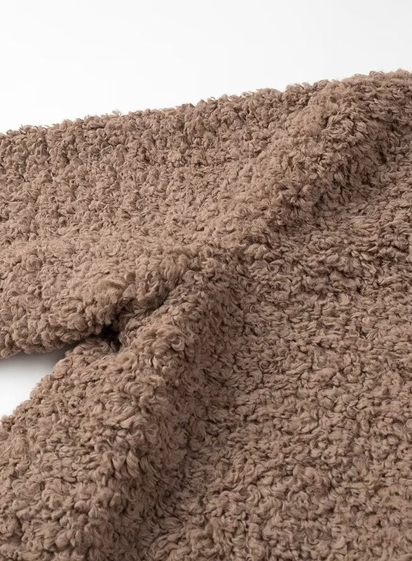 Casual Big Fur Terry Coat in taupe brown plush fabric
