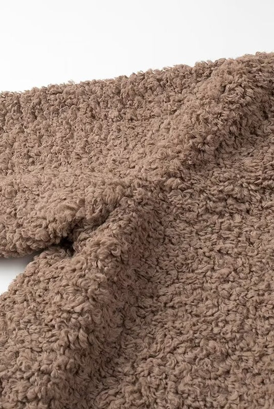Casual Big Fur Terry Coat in taupe brown plush fabric