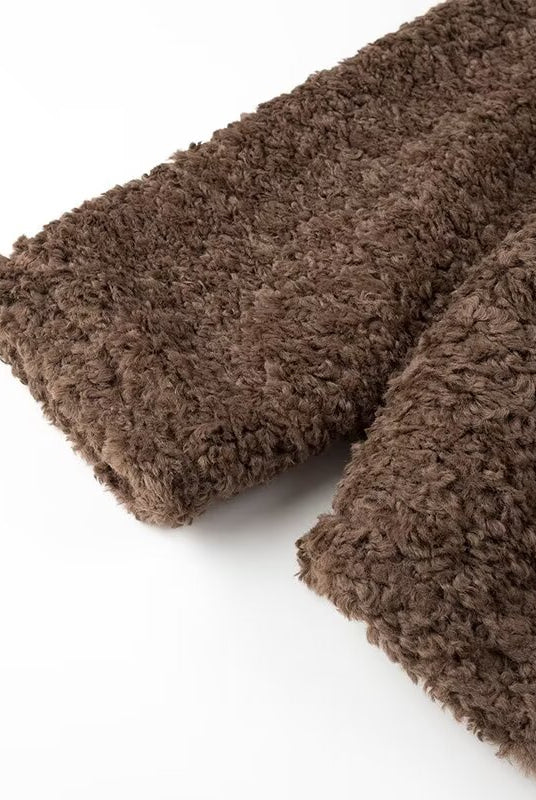 Langry fashion brown fluffy boucle throw blanket in Casual Big Fur Terry Coat style