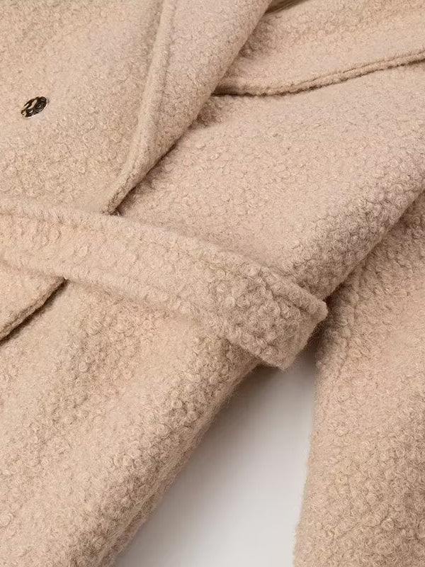 Beige double breasted teddy bear overcoat with fur lining
