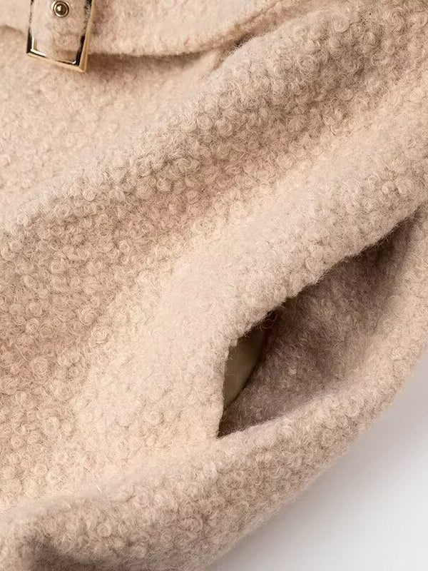 Langry double breasted beige teddy bear woolen overcoat with belt