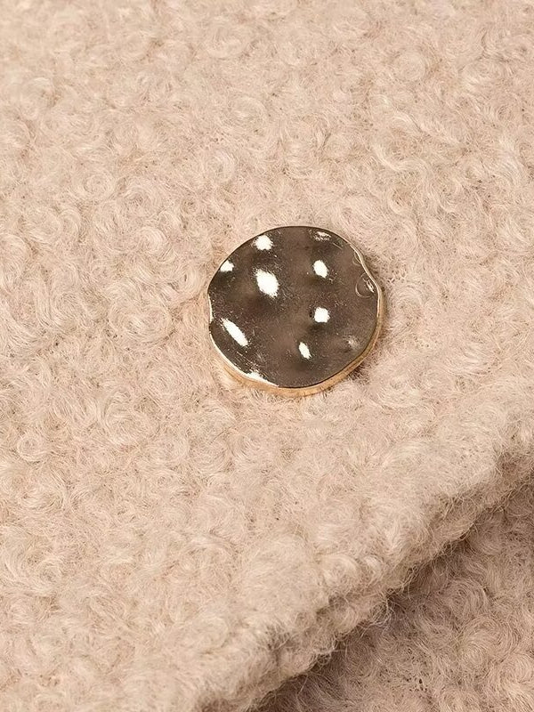 White polka dot button on beige Langry double breasted woolen overcoat