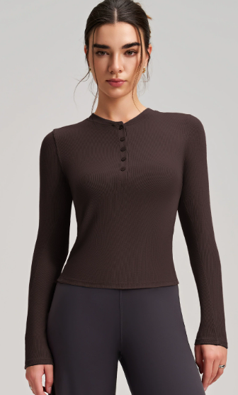 Sleek dark brown ribbed langry fashion top for yoga