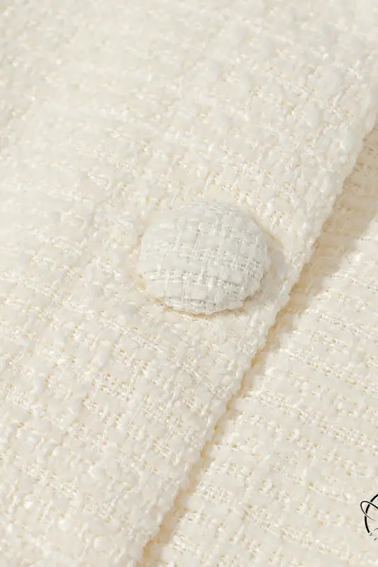 Cream textured cardigan with button closure in enchanting short sleeve bud top skirt two-piece suit