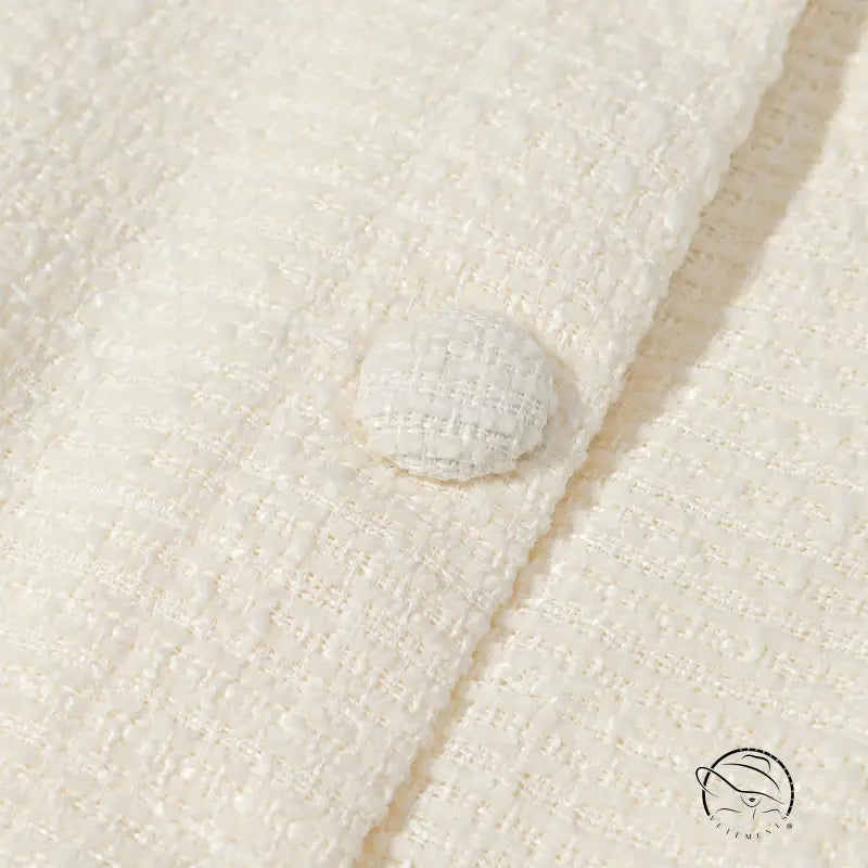 Cream textured cardigan with button closure in enchanting short sleeve bud top skirt two-piece suit