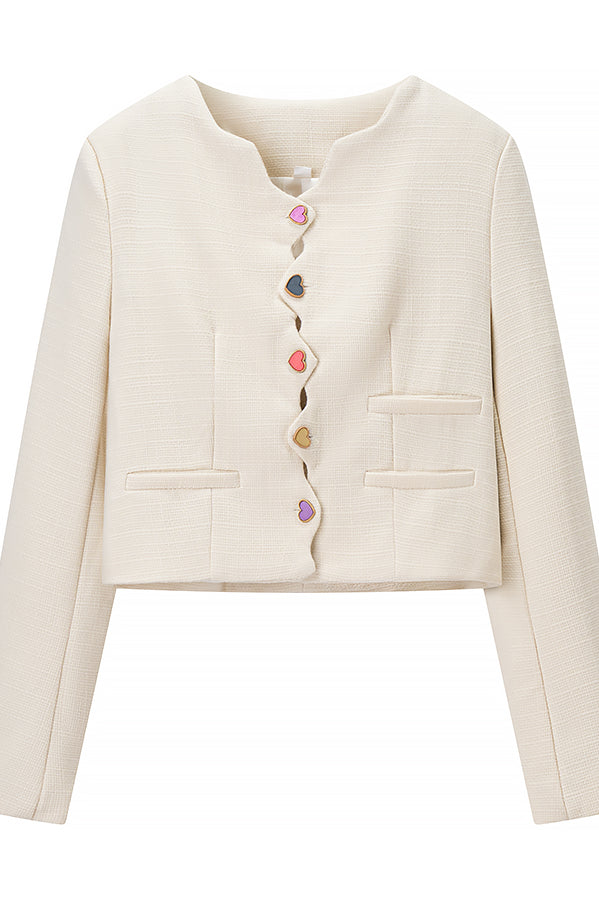 Langry fashion cream-colored cropped blazer with colorful buttons and pockets