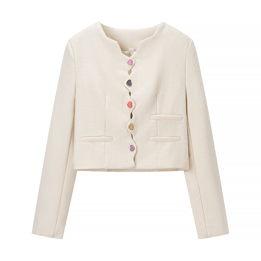 Langry fashion cream-colored cropped blazer with colorful buttons and pockets
