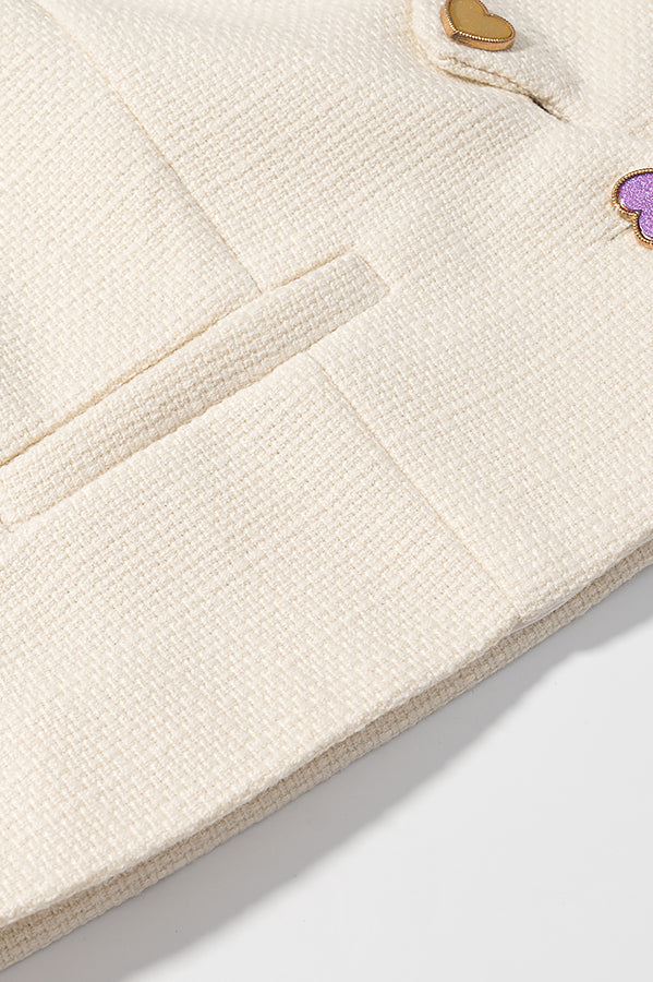 Cream-colored textured Langry fashion blazer with heart buttons and pockets
