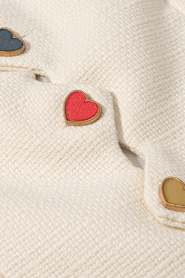 Heart-shaped buttons on Langry fashion cream sweater coat