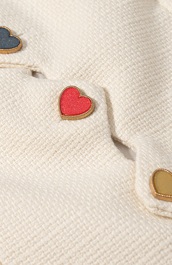 Heart-shaped buttons on Langry fashion cream sweater coat