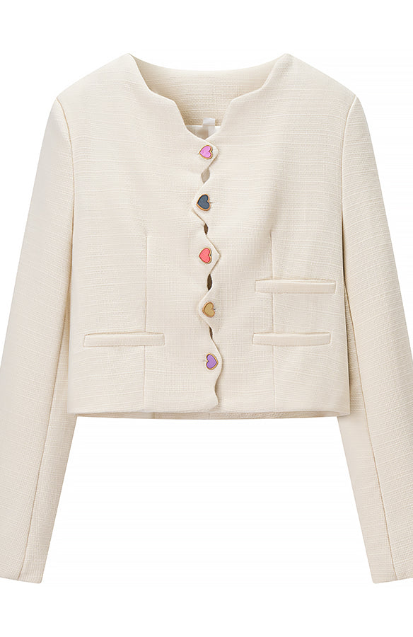Langry fashion cream cropped blazer with colorful buttons and pockets