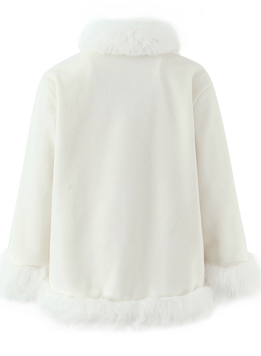 Langry fashion cream faux fur wool jacket with high collar cuffs