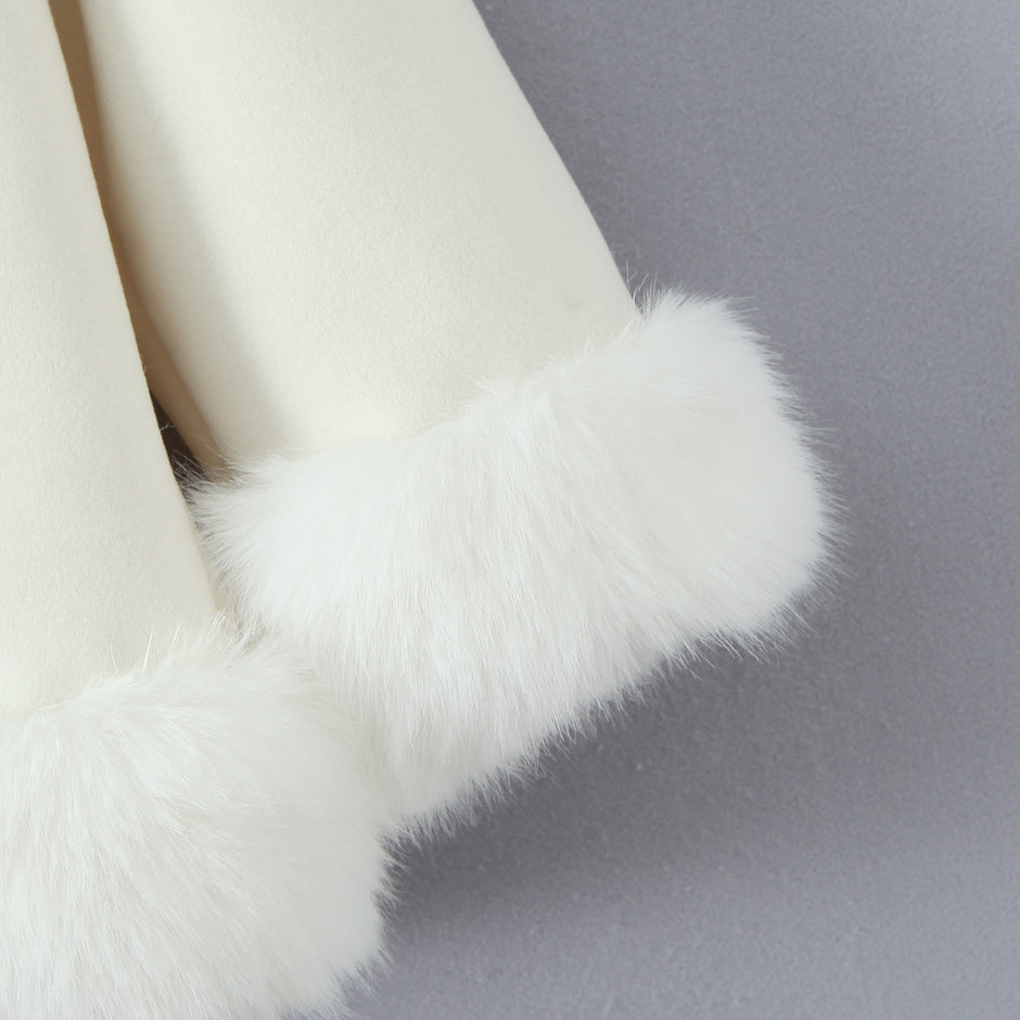 Langry fashion white fluffy faux fur high heel boot with ankle strap