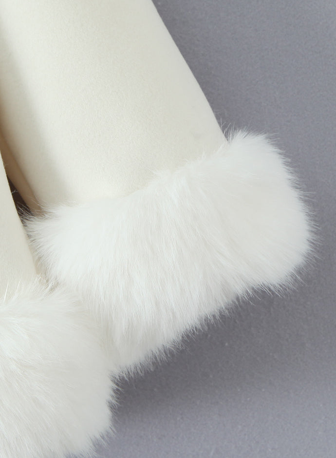 Langry fashion white fluffy faux fur high heel boot with ankle strap