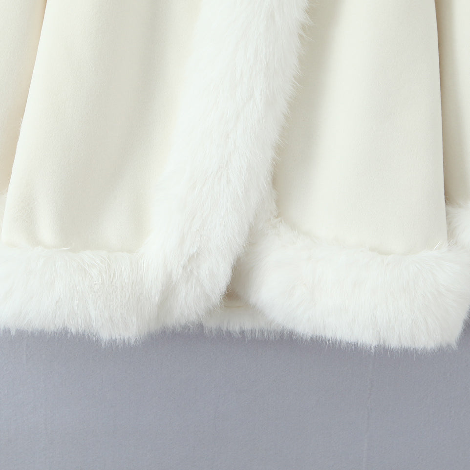 Langry fashion white fur trim on graceful woolen jacket collar, ملابس