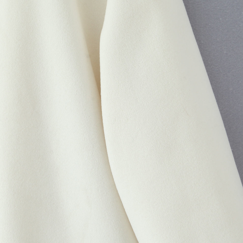Elegant langry fashion cream scarf for woolen jacket, subtle sheen fabric