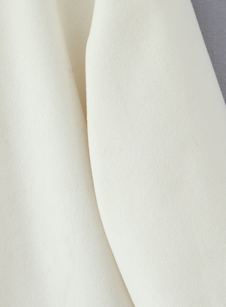 Elegant langry fashion cream scarf for woolen jacket, subtle sheen fabric