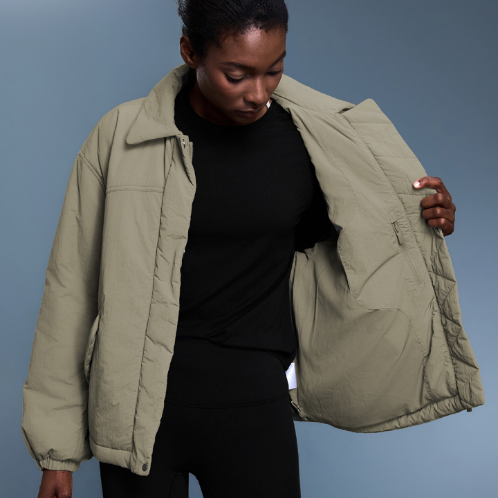 Olive green Langry fashion puffer jacket, quilted lightweight waterproof coat